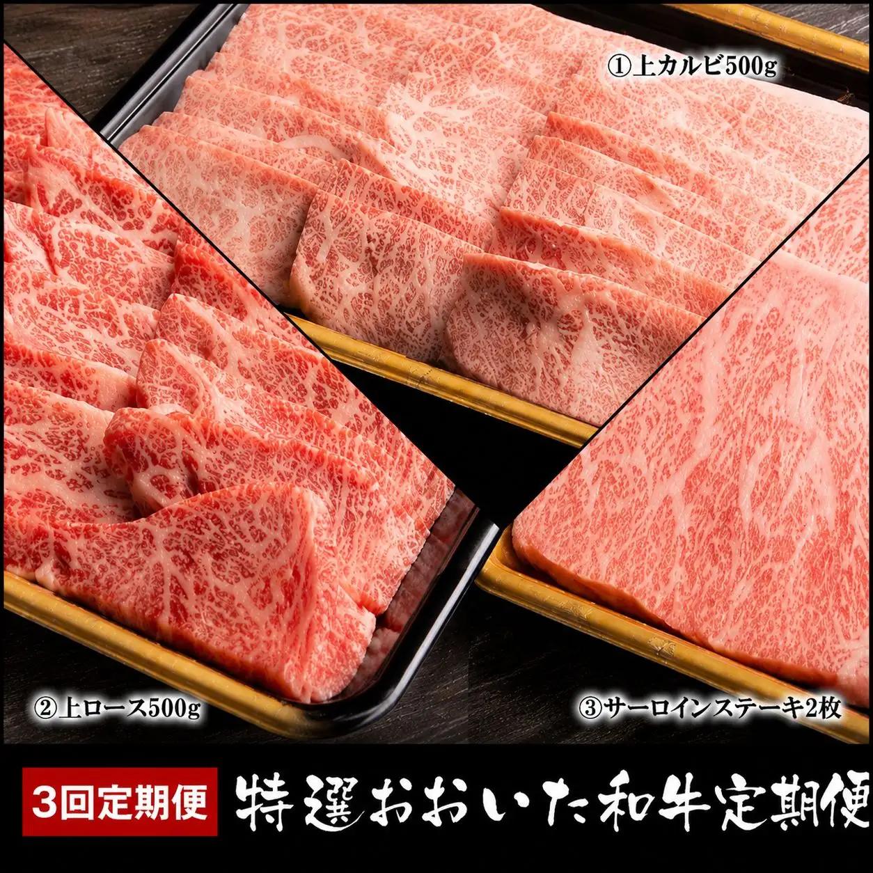 【定期便3回】特選おおいた和牛 合計1.4kg 毎月お届け タレ付き | 焼肉 上カルビ 上ロース サーロインステーキ ステーキ お肉 肉 牛 牛肉 和牛 3回 定期 定期便 国産 九州産 大分県産 冷凍 大分県 中津市 送料無料