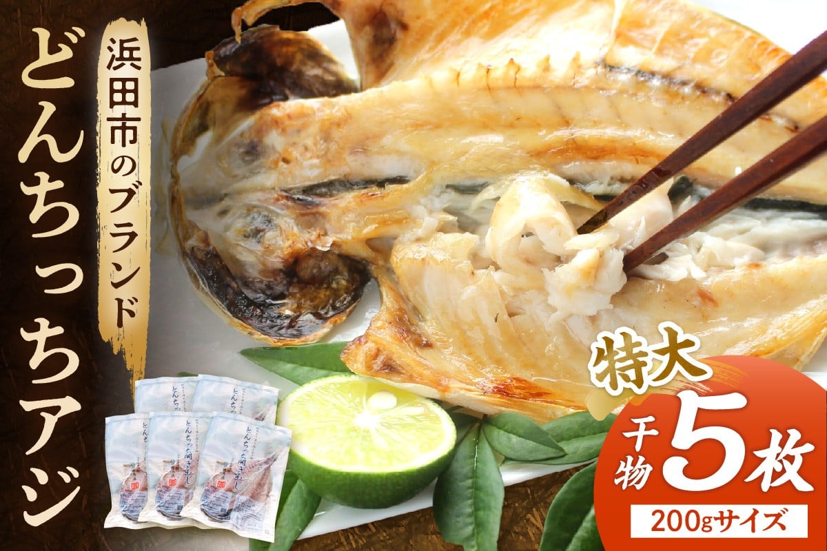 
            浜田市のブランド「どんちっちアジ」干物特大（200gサイズ）5枚個包装 魚介類 干物 干もの 開き あじ 厳選 海鮮 セット 個包装【019_1952】
          