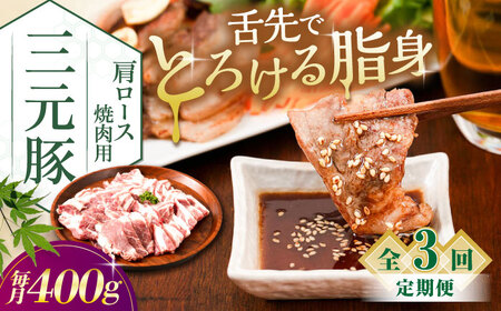 【全3回定期便】平田牧場 肩ロース 焼肉用 400g (200g×2P) 豚肉 ロース スライス [AJAP148]
