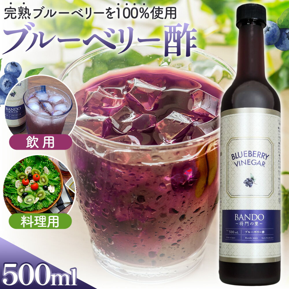 【ふるさと納税】ブルーベリービネガー500ml　BANDO ～将門の里～ ／ 調味料 果実酢 飲む酢 ヘルシー 完熟 老舗 静置発酵 飲用酢 料理用酢 カクテル 酢の物 ドレッシング 送料無料 茨城県 No.845