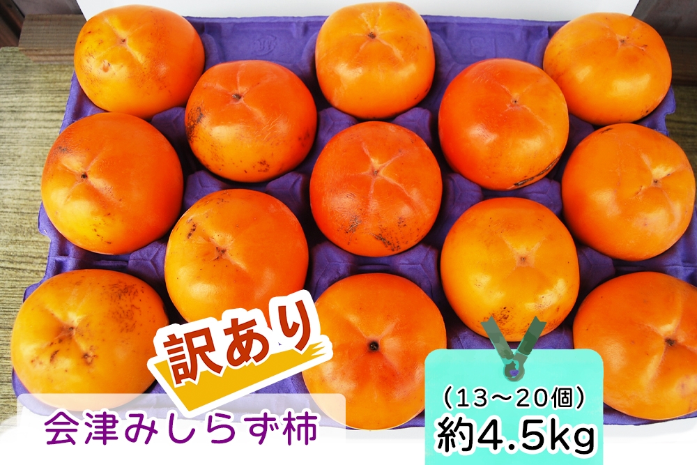 
                  会津身しらず柿 (訳あり・家庭用) 約4.5kg (13個から20個入り) 渡部柿園産 【2026年11月上旬から12月上旬発送予定】｜会津若松 訳アリ 果物 フルーツ 柿 みしらず かき カキ 会津身不知柿
                