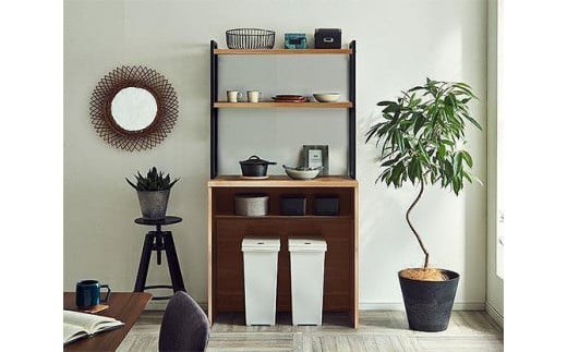 【開梱設置】食器棚 レンジ台 アイン 上台棚板タイプ 幅89.7cm レディオーク キッチンボード ゴミ箱収納 ダスト収納 キッチン収納 おしゃれ 大川家具 幅90cm 収納家具 棚 アイアンフレーム