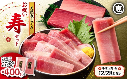 【年末・正月用/12月28日お届け】天然 本まぐろ お祝い寿セット 中トロ200g 赤身200g 迎春 三崎まぐろ 三崎恵水産　M020-021-01-10