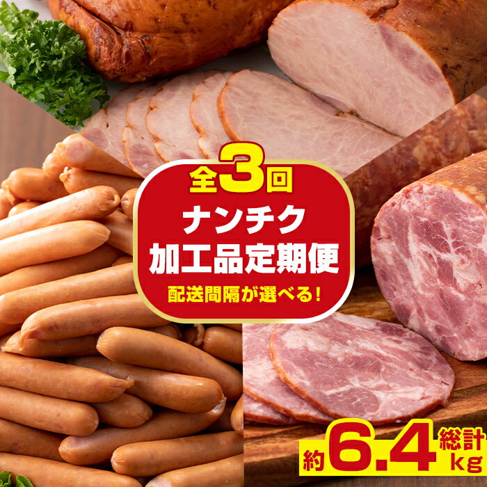 【ふるさと納税】配送間隔が選べる！＜定期便・計3回＞ ナンチク 加工品 セット ( Newポークウインナー ／ 焼き豚 ／ サラダハム ) 定期便 訳アリ ウインナー ソーセージ 焼き豚 チャーシュー サラダハム 簡易包装 業務用 人気 連続 隔月 選べる【ナンチク】