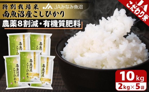 
                  【令和7年産】特別栽培米南魚沼産こしひかり8割減 2kg×5袋 精米 ≪農薬8割削減 有機肥料 精米HACCP認定工場 特A獲得日本一産地 高品質精米 もっちり甘い 南魚沼産コシヒカリ コシヒカリ こしひかり 銘柄米≫
                
