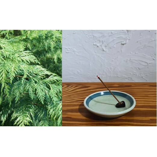 自然素材100％ お香セット スティックタイプ（檜）30本 & 有田焼台皿（香立て付）【ARITAYAKI-STORE】オーガニック リフレッシュ リラックス 癒し 瞑想 森林浴 天然原料 ハンドメイ