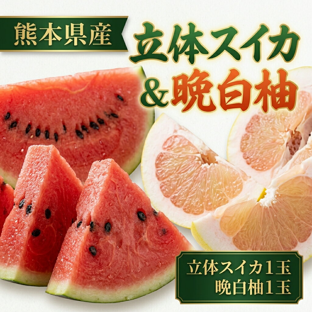 【ふるさと納税】立体スイカ1玉＆晩白柚1玉セット すいか スイカ 柑橘 くだもの 果物 果実 フルーツ デザート 贈答 贈り物 ギフト 熊本県産 国産 九州 熊本県 送料無料 【2026年12月上旬発送開始】