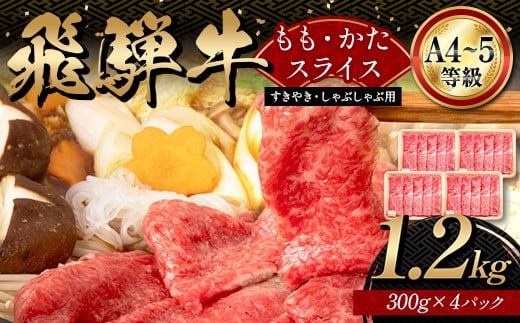 A4等級以上【飛騨牛】もも・かたスライス（1.2kg 300g×4パック）和牛 すき焼き しゃぶしゃぶ 小分け 大容量 ブランド牛 ネオプライムヒグチ 肉のひぐち お中元 お歳暮 ギフト F6M-336