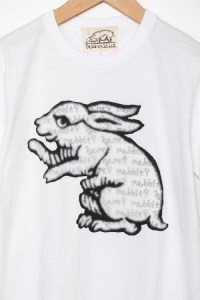 【beanxious(ビーアンキシャス)】直植毛フロッキーTシャツ　ウサギ白　(Lサイズ)