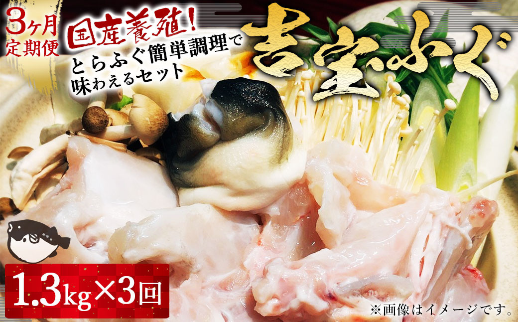 
            【3ヶ月定期便】国産養殖！とらふぐ簡単調理で味わえるセット 吉宝ふぐ 1.3kg×3回 ふぐ 河豚 フグ とらふぐ トラフグ 鍋 ふぐ鍋 熊本県 上天草市【2025年10月下旬～2026年4月上旬発送予定】
          