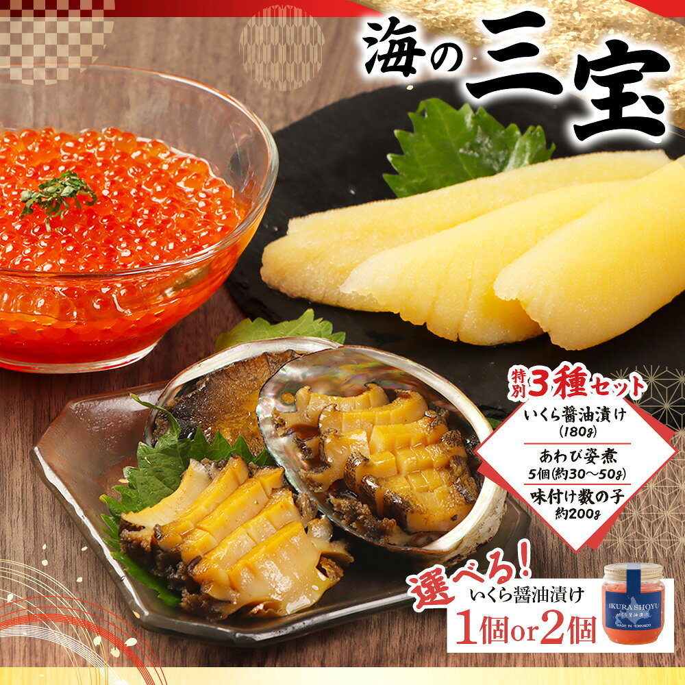 【ふるさと納税】【選べる内容違い】【贅沢詰合せ】北海道 海の幸3種セットA or B（いくら・あわび・数の子） | 海鮮 詰め合わせ セット いくら あわび 味付け数の子 贅沢 取り寄せ 高級 人気 年末年始 お正月 おせち ふるさと納税 北海道 羽幌町 マリナシーフーズ