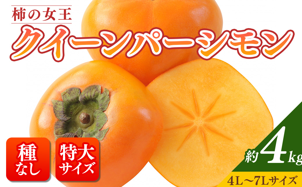 【先行予約】【和歌山特産品】柿の女王 特大サイズのたねなし柿 クイーンパーシモン 4L～7Lサイズ 約4kg入り<br>※沖縄地域へのお届け不可<br>※2025年10月下旬～11月上旬頃に順次発送予定【GO-06】