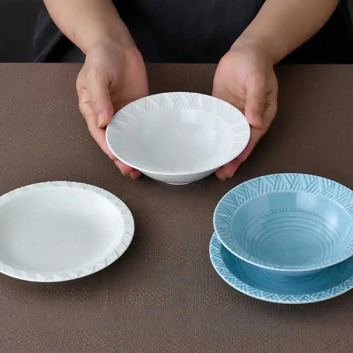 【波佐見焼】WAVEフレッシュ４点セット（白・トルコブルー）食器 皿【一真窯】[BB63] 波佐見焼