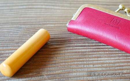 実印 印鑑ケース付き イタリアンオイルレザーのがま口印鑑ケース レッドカラー15mm 黒水牛 （印鑑ケース1個・印鑑1本） 牛革 革 オイルレザー イタリアンレザー 天然皮革 水牛 牛の角