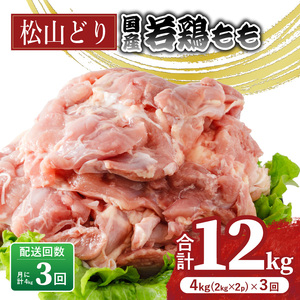 【定期便3回】松山どり もも肉 2kg×2パック×3回 計12kg 鶏肉鶏肉鶏肉【BJ013】
