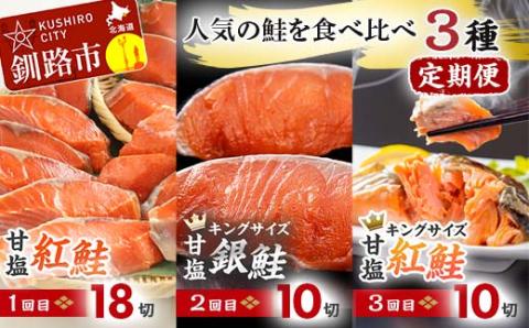 人気の鮭を食べ比べ 定期便 紅鮭×2種 銀鮭×1種 計38切れ 定期便 3か月連続 3種 しゃけ シャケ さけ サケ _F4F-8079