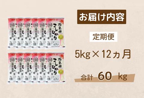 150261【令和6年産／お米定期便／12ヵ月】しまね川本こしひかり5kg(計60kg）