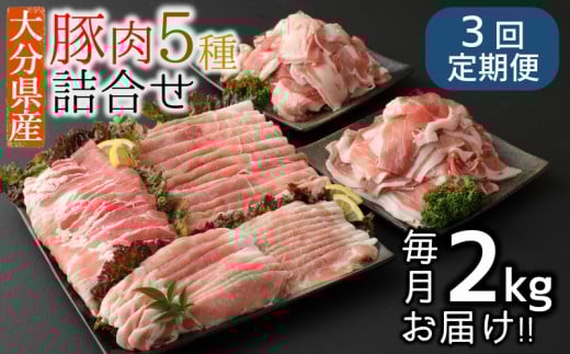 【3ヶ月定期便：2025年7月配送開始】小分けで便利♪大分県産 豚5種詰め合わせ（約2kg×3回）