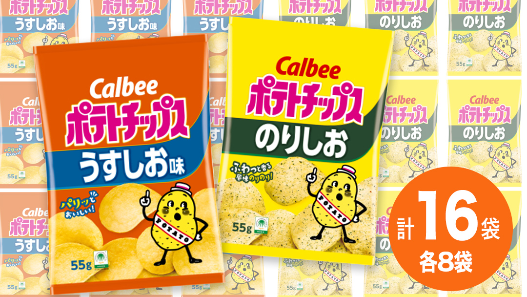 カルビー ポテトチップス レギュラー サイズ　 2種類 詰め合わせ 16袋（ うすしお ／ のりしお ） ポテチ お菓子 おかし 大量 スナック おつまみ ジャガイモ じゃがいも まとめ買い