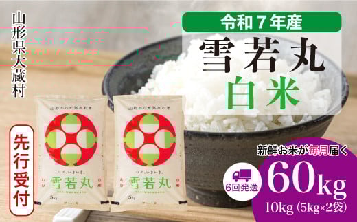 
            ＜令和7年産米先行受付＞ 大蔵村産 雪若丸 【白米】 定期便 60kg （10kg×1ヶ月間隔で6回お届け）＜配送時期選べます＞
          