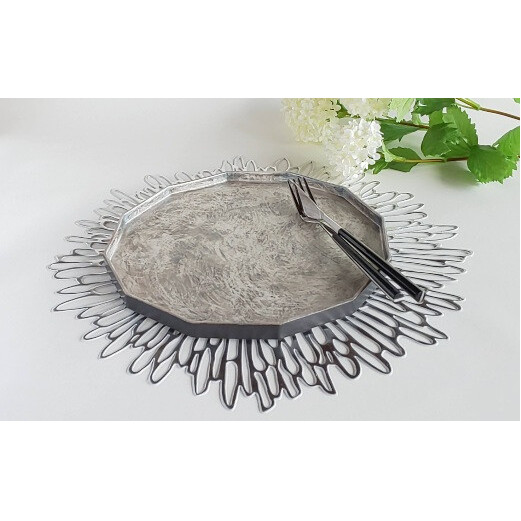 有田焼 かすり筋目雲銀 十二角プレート【松尾陶器】食器 器 うつわ 皿 メイン皿 プレート メインプレート ワンプレート シルバー グレイ モダン シック A40-409