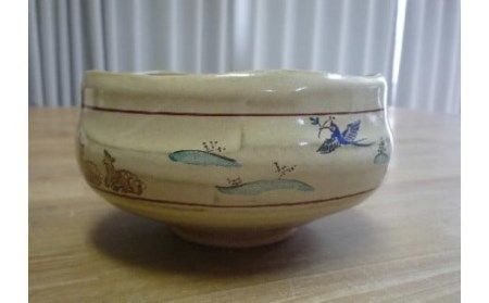 茶碗 赤膚焼大塩昭山 奈良絵 抹茶茶碗 伝統工芸 ako002