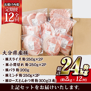 ＜定期便・全12回 (毎月)＞ 豚肉 バラエティーパック (2kg×12回・総量24kg)【BD323】【西日本畜産】