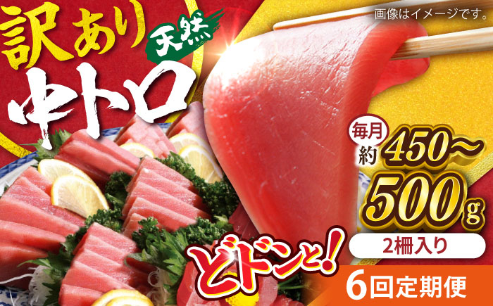 
                  【全6回定期便】【訳あり】天然 まぐろ 中トロ メバチ （約450〜500g（2柵入り））本まぐろ 刺し身 お刺身 冷凍 本マグロ トロ 人気 おすすめ 鮪 マグロ まぐろ 魚 刺身 中とろ さしみ 横須賀 【横須賀商工会議所 おもてなしギフト事務局（本まぐろ直売所 横須賀本店）】 [AKAK092]
                