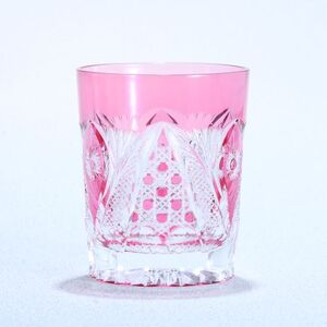オールドファッション ロックグラス「綾切子」（カラー：金赤）
