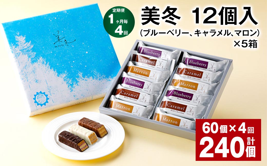  【1ヶ月毎4回定期便】美冬12個入（ブルーベリー、キャラメル、マロン）×5箱