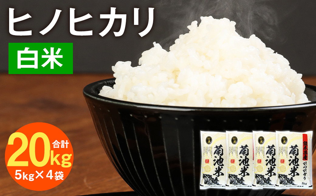 
            熊本県菊池産 ヒノヒカリ 5kg×4袋 計20kg 精米 お米 白米 令和6年産【30日以内に出荷予定（土日祝除く）】
          