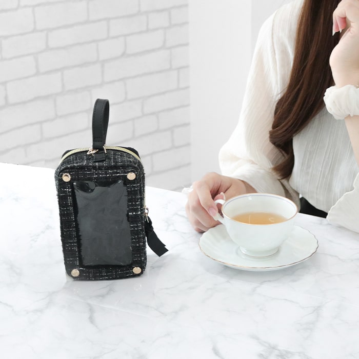 【ふるさと納税】RRD-002 ブラック リリディ デコれるツイードぬいポーチ ／サンシーワールド riridear 奈良県 御所市