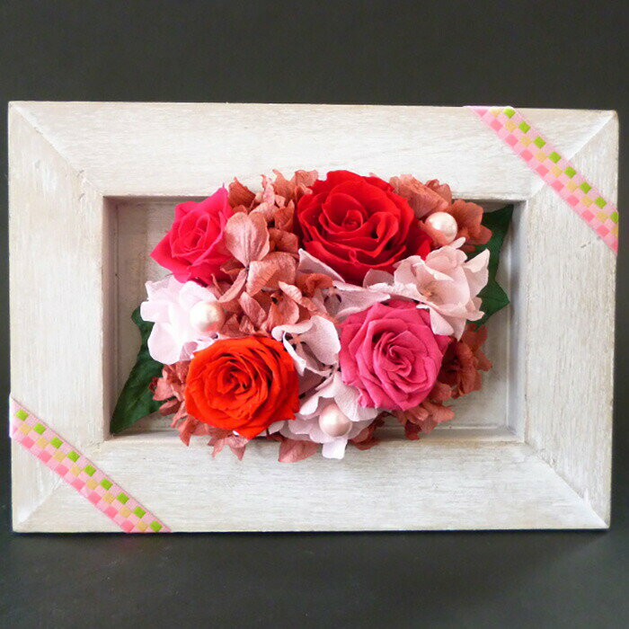 【ふるさと納税】プリザーブドフラワー　フレームアレンジメント(レッド)【14000401】