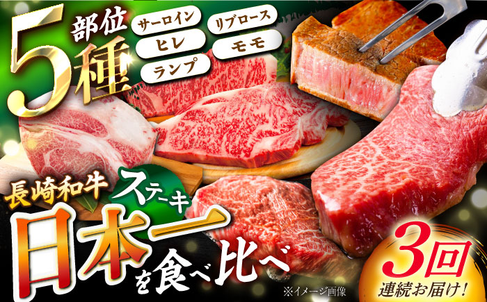 
【3回定期便】5種ステーキ食べ比べ定期便 ヒレステーキ ランプステーキ サーロインステーキ ヒレ肉 ランプ肉 東彼杵町/株式会社黒牛 [BBU101]
