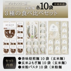 宮城県産コシヒカリ使用　グルテンフリー米粉麺3種の食べ比べセット 各10袋