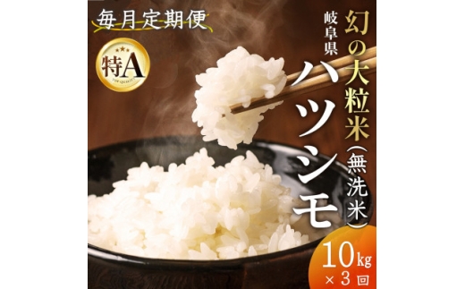 ＜毎月定期便＞岐阜県産ハツシモ(無洗米) 10kg全3回【4076365】