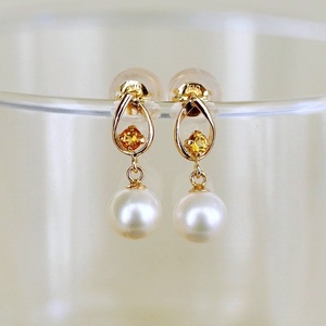 K10YG(10金) イエローゴールド パール & シトリン 揺れる シンプル スタッド ピアス  保証書付 SR-2031 242-062-e