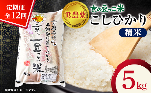 【毎月定期便】「京の豆っこ米」精米5kg　低農薬コシヒカリ　京都与謝野町　【伊達農園】全12回【4074805】