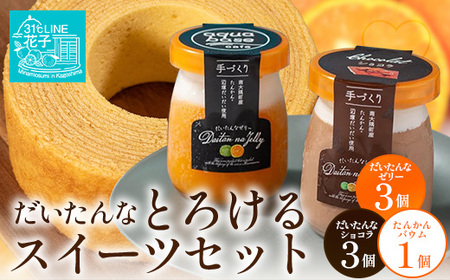 だいたんな！とろけるスイーツセット & バウムセット（だいたんな詰め合わせ６個＋バウムクーヘン・≪極≫ たんかん）SH-12| たんかん ソース ムース チョコレートムース ショコラ 辺塚だいだい タンカン ゼリー スイーツ フルーツ プリン バウムクーヘン バームクーヘン スイーツ ケーキ 焼き菓子 洋菓子 プレゼント 鹿児島県 南大隅町 31℃LINE花子