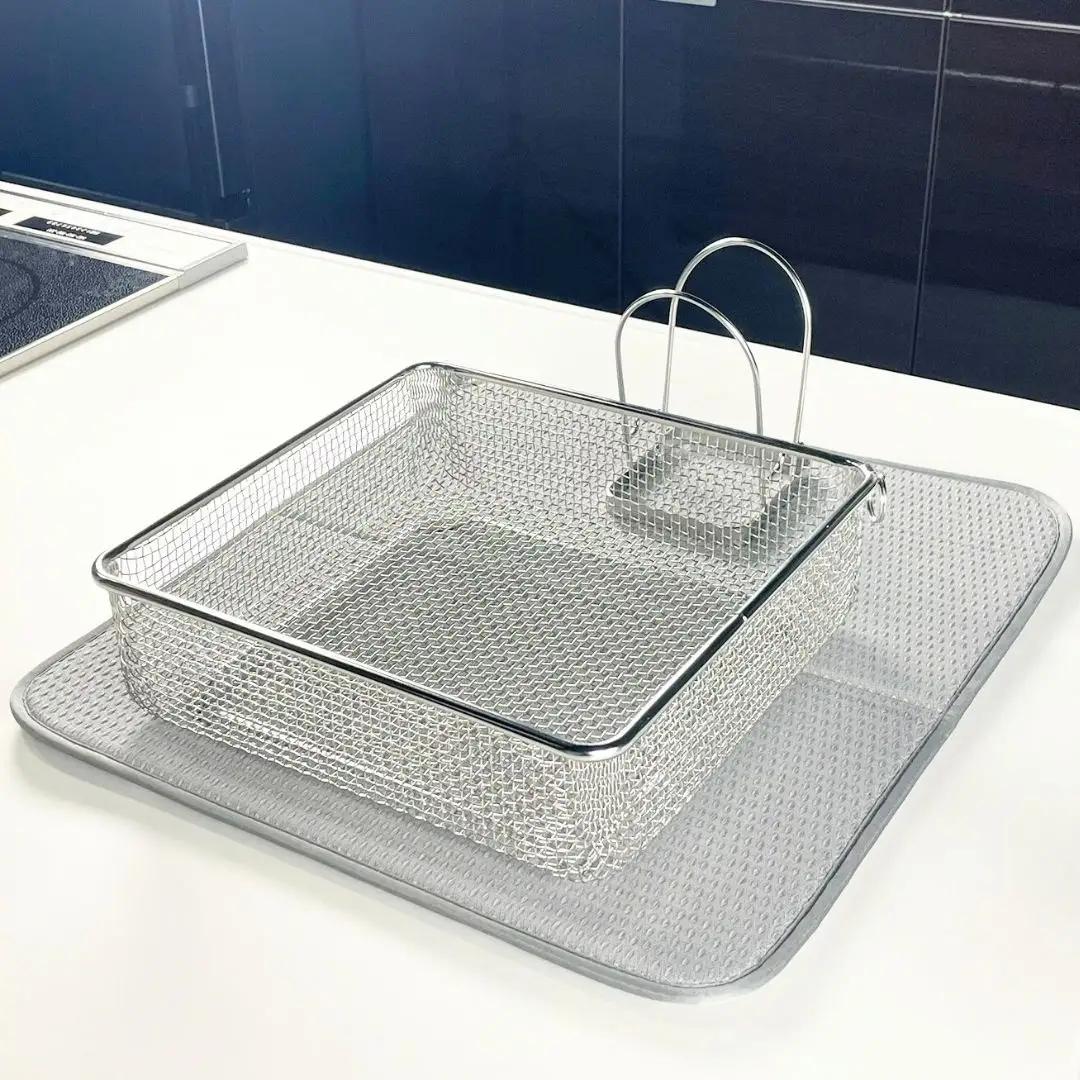 すっきり暮らすセット（スクエア+マット+まな板スタンド） 水切りかご ステンレス 食洗機対応 燕三条製 [ビーワーススタイル] 【020S107】