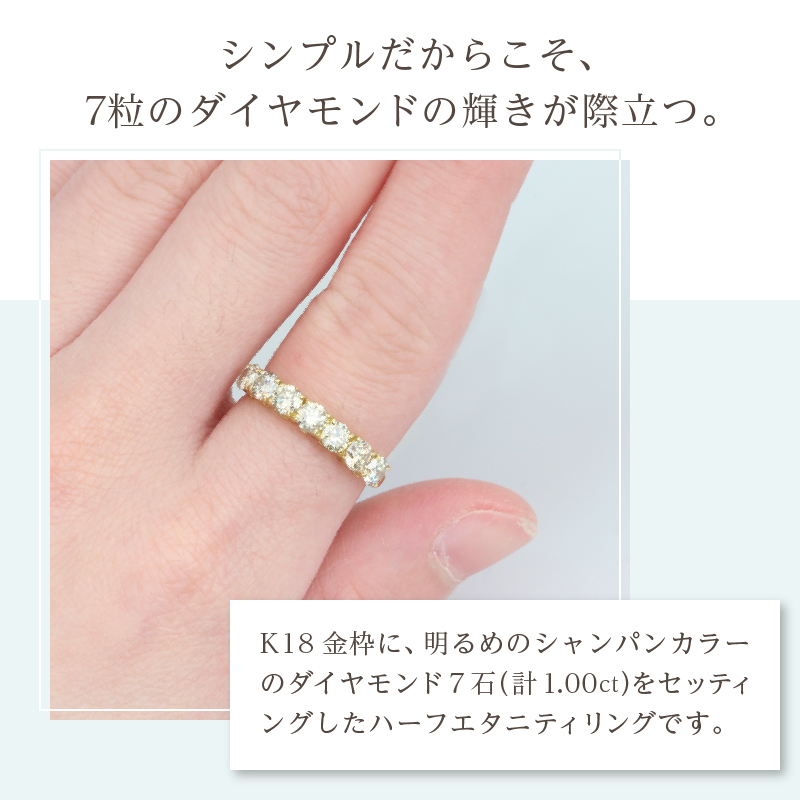 K18YG　ブラウンダイヤモンド　1.00ct　ハーフエタニティリング【KFD-3195】