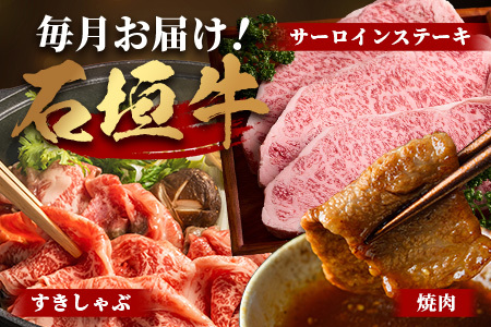 【全3回 定期便A】 石垣牛特選　焼肉・サーロインステーキ・すきしゃぶ　計2.2kg （いしなぎ屋）【 特選肉 肉 高級 黒毛和牛 和牛 牛 サーロイン ステーキ すき焼き しゃぶしゃぶ】AB-29