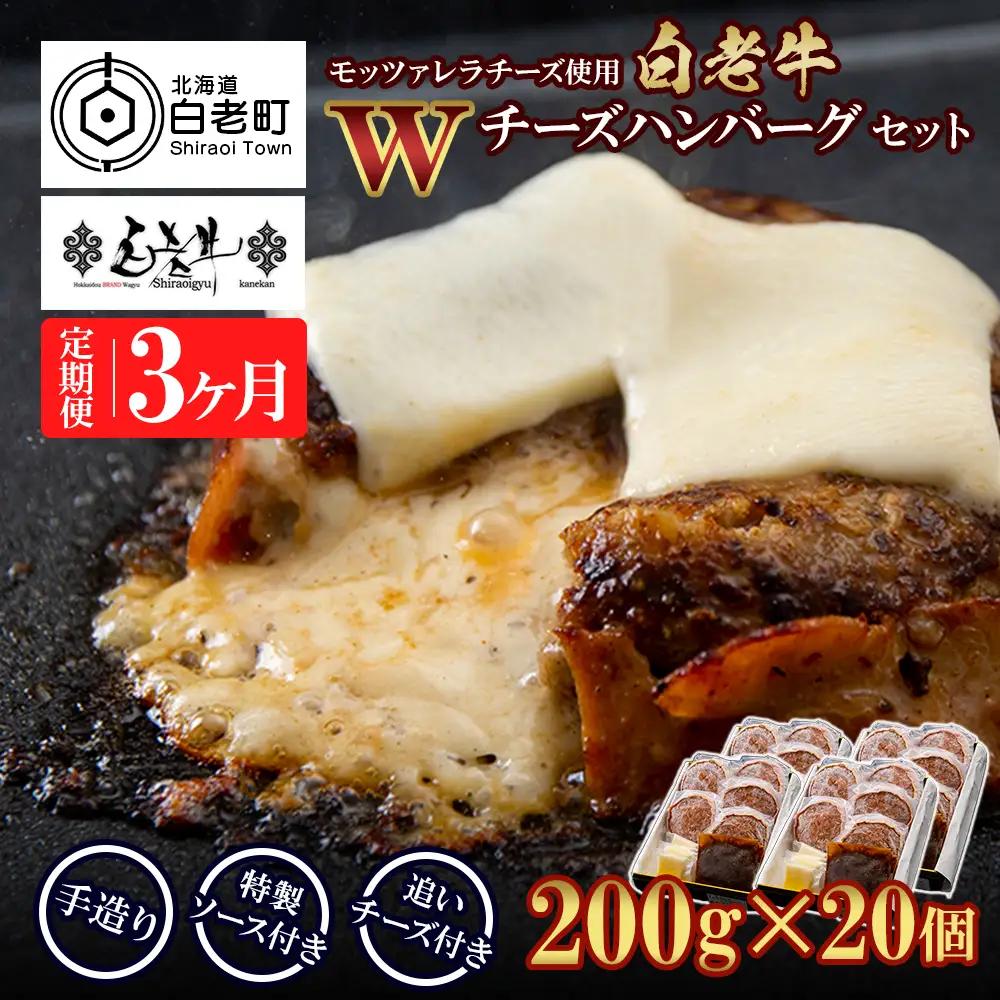 定期便3カ月 お楽しみ 白老牛 Ｗチーズ ハンバーグ セット 20個 BY094