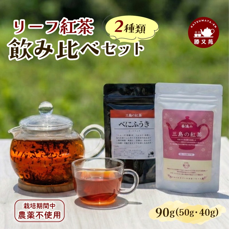 
                  リーフ紅茶 2種 春摘み べにふうき 飲み比べセット 90g (50g 40g) 国産 栽培期間中 農薬不使用 三島の紅茶 リーフ リーフ茶 紅茶 和紅茶 ティー tea 茶葉 お茶 上品 贈答 プレゼント ギフト 箱根西麓 勝又苑 静岡県 三島市
                