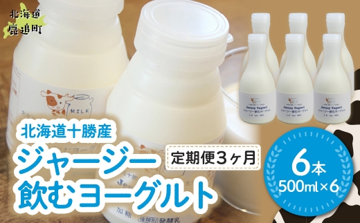 【定期3ヶ月】ジャージー飲むヨーグルト 500ml ×6 【ふるさと納税 人気 おすすめ ランキング ヨーグルト ジャージー牛乳 乳酸菌 安定剤不使用 乳化剤不使用 保存料不使用 濃厚 定期便 髙田牧場 北海道 十勝 鹿追町 送料無料】 SKM031
