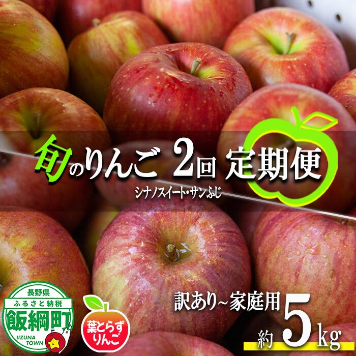【ふるさと納税】 葉とらずりんご 【 定期便 】 旬の2品種 5kg × 2回 訳あり 〜 家庭用 フレッシュフルーツ ミカヅキ 沖縄県への配送不可 〔 果物 フルーツ 林檎 長野 予約 農家直送 5キロ 定期便 〕【令和7年度収穫分】 発送：2025年10月中旬〜