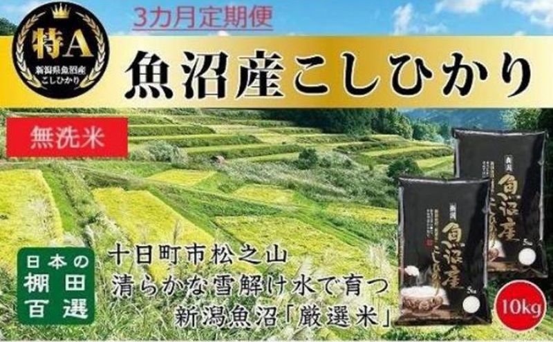 【令和7年産新米予約】【食味鑑定士厳選】 無洗米 3カ月 定期便 日本棚田百選のお米 天空の里 魚沼産 こしひかり 10kg(5kg×2)×3回 米 お米 コメ