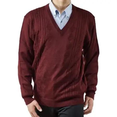 模様有 メンズニット セーター ワイン M寸 15140_装飾品・工芸品 男性・メンズ 洋服 _【1219596】