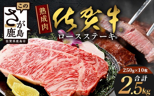 【熟成肉『ステーキ満喫』コース】佐賀牛 ロースステーキ２５０ｇ×１０枚 牛肉 佐賀県 鹿島市 V-7