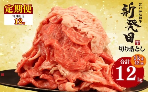 【定期便】 切り落とし 1kg×12回 計12kg 新発田牛 黒毛和牛 霜降り 和牛 ブランド牛 国産 しゃぶしゃぶ 小間切れ 小分け 贈答 お歳暮 新潟 新発田 新潟県 新発田市 近江牛 神戸牛 松阪牛 米沢牛 三大和牛 に負けない えのもとミート enomoto031